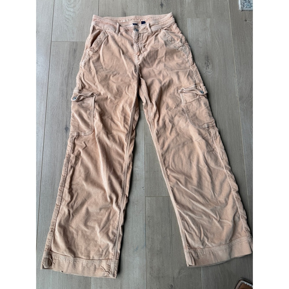 American Eagle Corduroy Cargo Pants Womens 4 Regular Golden Tan Stretch Wide Leg